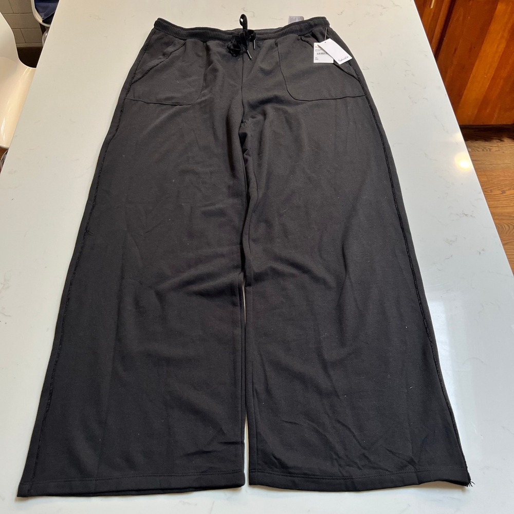 Splendid Womens Wide Leg Lounge Pants Black Fleece‎ Velvet Tie XL New